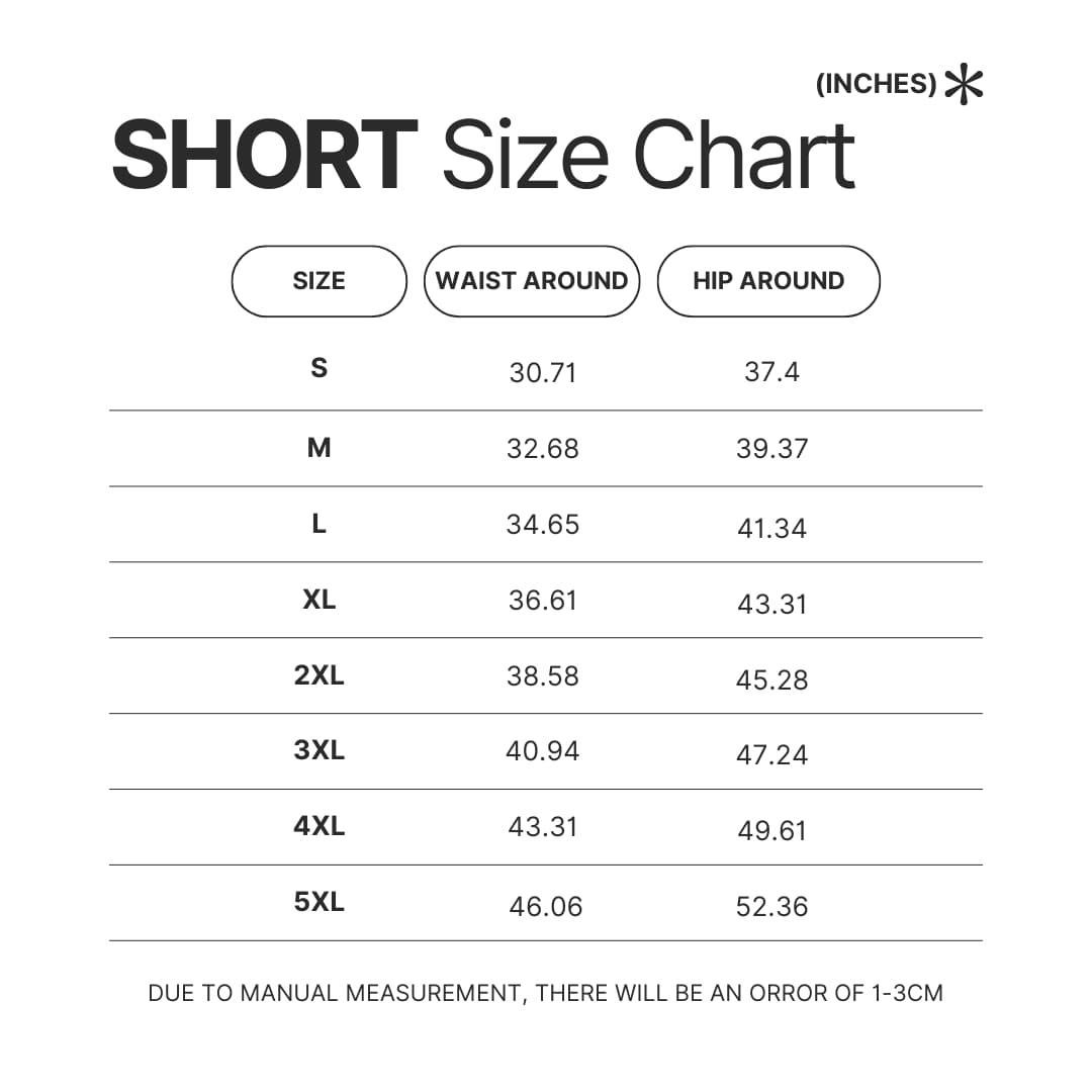 Short Size Chart - Konosuba Store