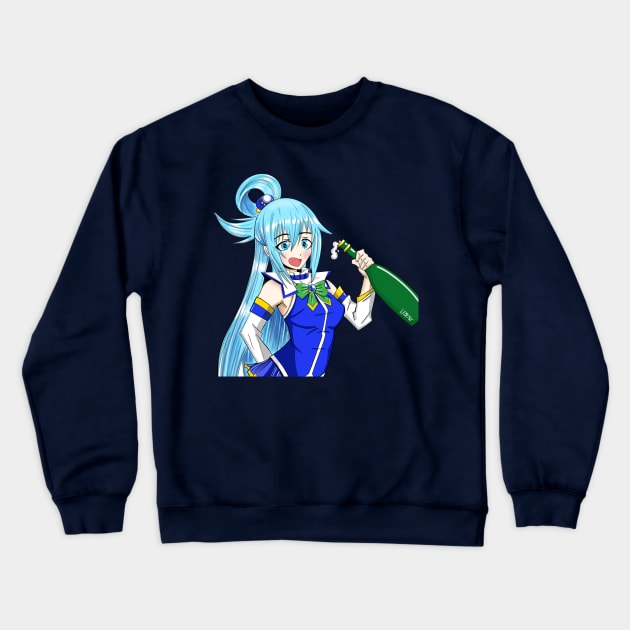 Aqua The Mighty And Drunk Goddess In Konosuba Art Crewneck Sweatshirt