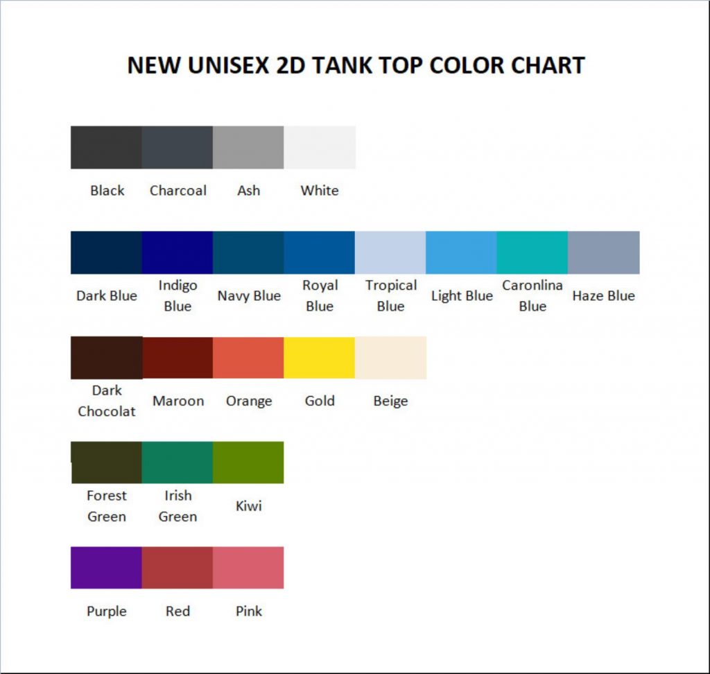 tank top color chart - Konosuba Store
